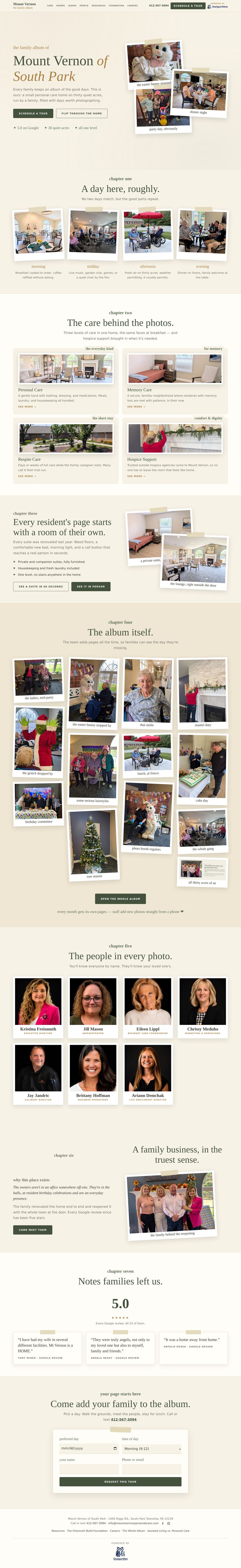 The full Mount Vernon homepage, top to bottom